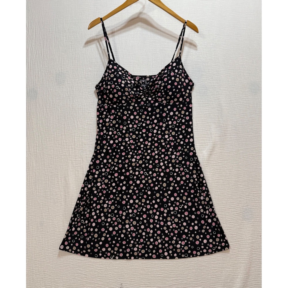 Alfani Intimates Chemise Women L Black Pink Polka Dot Sleepwear Slip Dress‎ Y2K